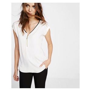 Silky Zip Rolled Sleeve Lace Faux Leather Blouse